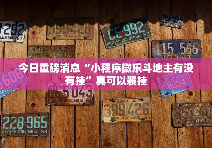 今日重磅消息“小程序微乐斗地主有没有挂	”真可以装挂