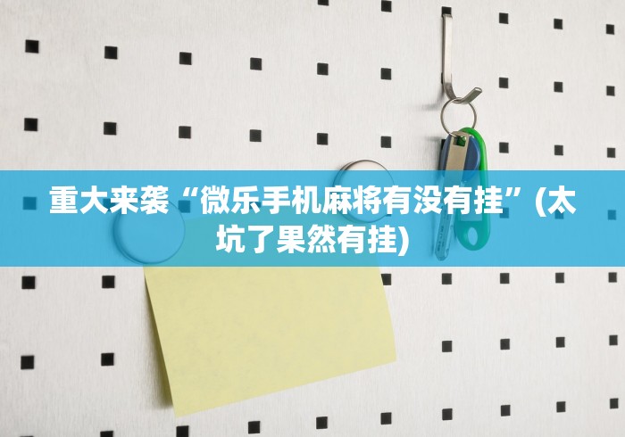 重大来袭“微乐手机麻将有没有挂”(太坑了果然有挂)