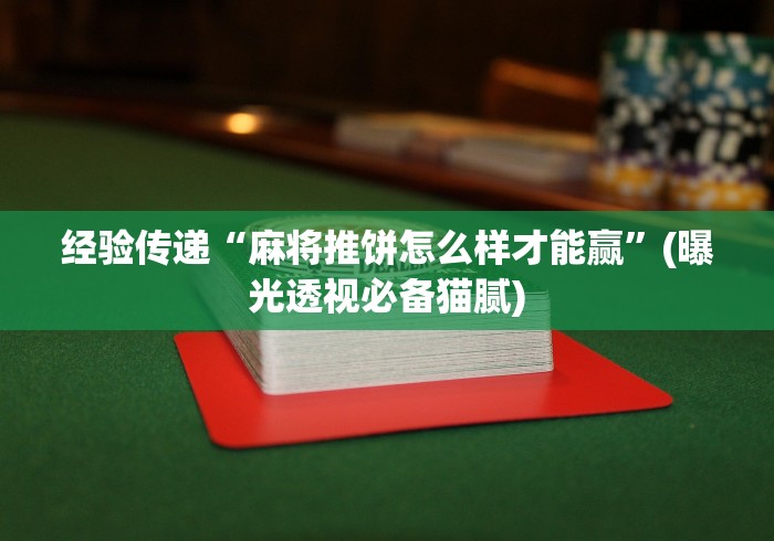 经验传递“麻将推饼怎么样才能赢	”(曝光透视必备猫腻)