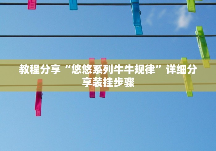 教程分享“悠悠系列牛牛规律”详细分享装挂步骤
